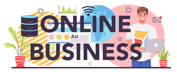 Online business typographic header. People forming a business