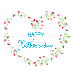 Happy Mother's Day greeting card with flowers. Vector illustration. Spring banner. Greeting card template with flower wreath. Floral Greetings in the shape of heart