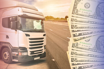 US Dollars money and Lorry