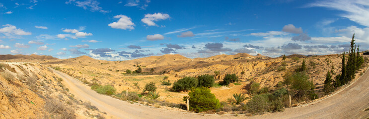 Panoramic view of oasis in the Sahara desert, Tunisia
