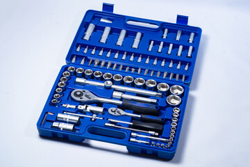 professional set of ratchets and sockets with tool steel bits with added vanadium and chrome on a...