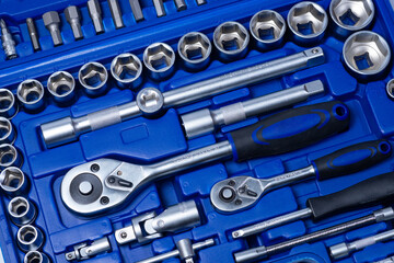 professional set of ratchets and sockets with tool steel bits with added vanadium and chrome on a...