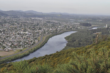 The Cautín river as it passes through the city of Temuco in Chile