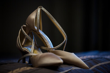 Close up of elegant bridal wedding shoes