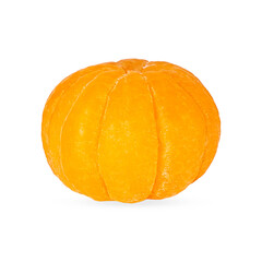 One ripe whole peeled mandarin fruit on white background with clipping path for package design. Full depth of field. Perfectly retouched.