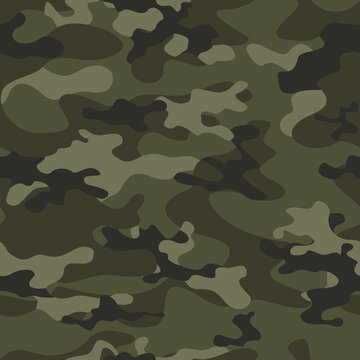 
green camouflage modern design, repeat print. Hunting forest background.