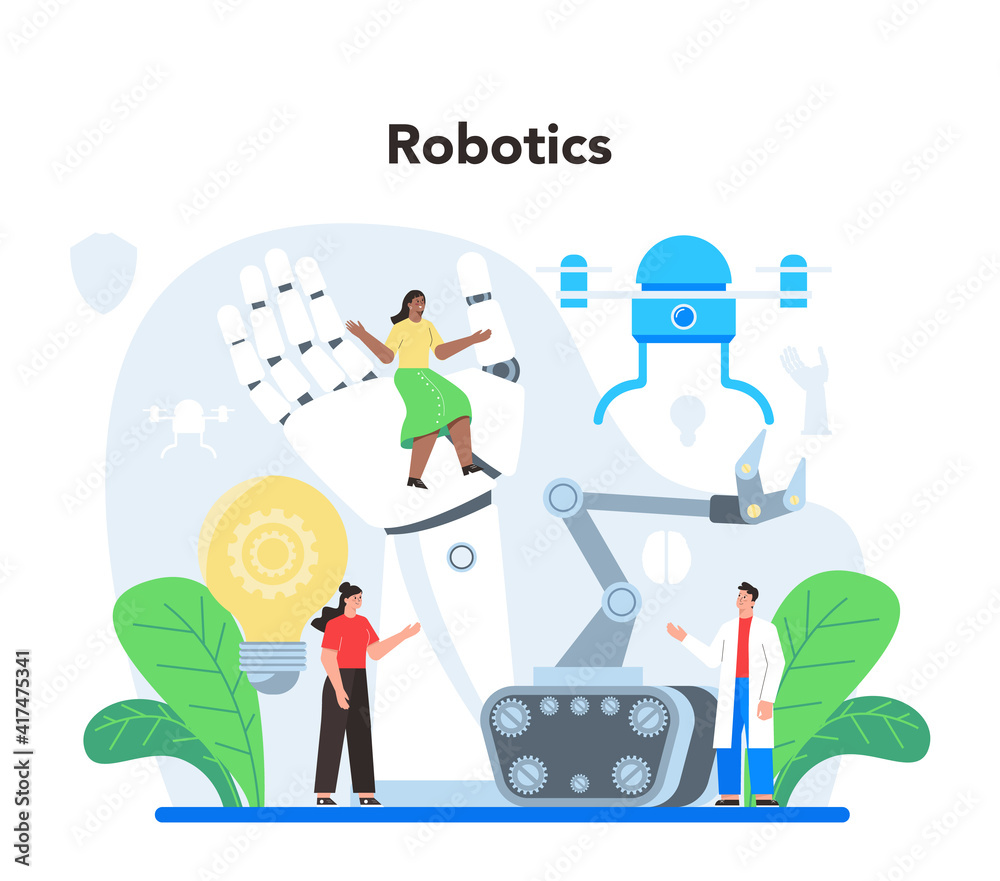 Poster roboticist concept. robotic engineering and constructing. idea of artificial