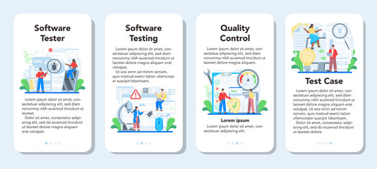 Software testing mobile application banner set. Application or website
