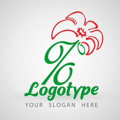 Green Percent flower logo icon design template. Discount percent concept. Vector illustration. Special offer symbol. SALE for woman logo template. Percent red flower symbol logo design.  Flat style.