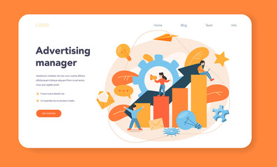 Advertsing manager web banner or landing page. Commercial advertisement