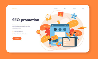 SEO optimizer web banner or landing page. Idea of search engine optimization