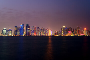 Fototapeta na wymiar City light in night view from Doha Qatar