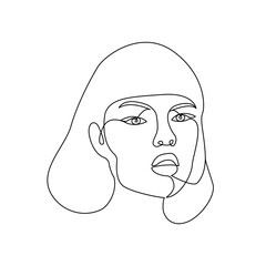 Portrait one line art. Woman looks straight three quarters.  Face drawing. Vector isolated on white background. Editable stroke.  For logo, cosmetic services, avatar, prints, tattoos ect.