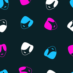 Korean pop music boy heads multicolored icons. Seamless pattern on black background.