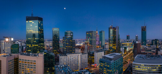 Amazing cityscape of Warsaw by night, capital of Poland.