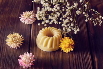 Fragrant organic handmade soap of unusual shape.