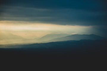 Sunset over mountains and garden in Heraklion