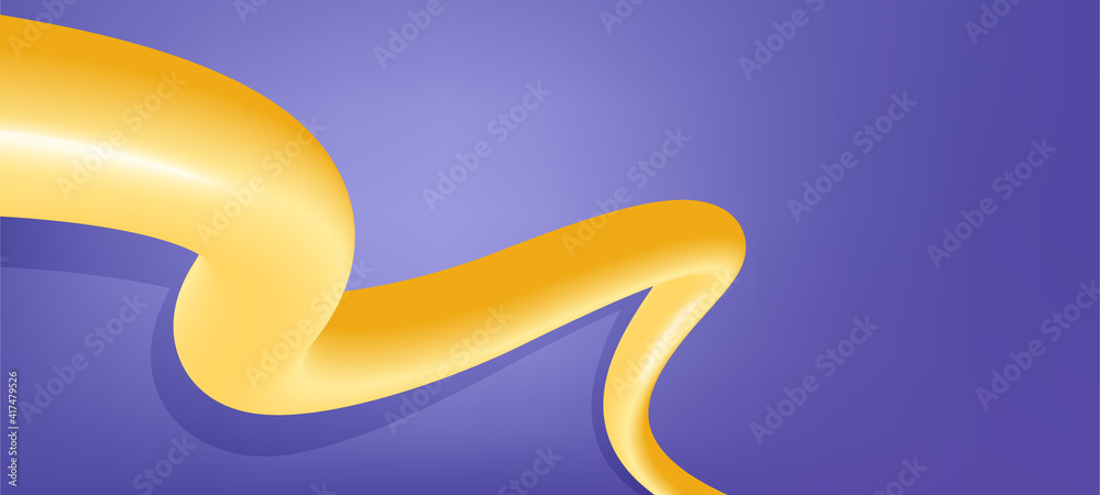 Poster abstract yellow 3d curve line. vibrant gradient liquid blended fluid. 3d blend stripe path. creative