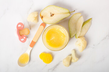 baby food in a jar, cauliflower-pear puree