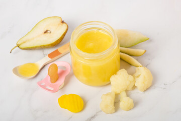 baby food in a jar, cauliflower-pear puree