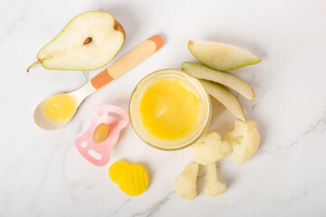 baby food in a jar, cauliflower-pear puree