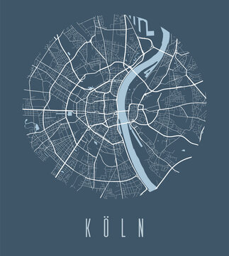 Cologne map poster. Decorative design street map of Cologne city, cityscape aria panorama.