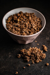 Chocolate breakfast cereal. Morning granola.
