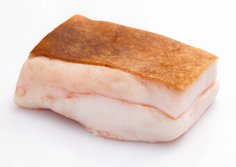 raw lard piece on white background, pork fat