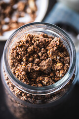 Chocolate breakfast cereal. Morning granola.