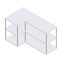 Bookshelf isometric - case and shelf for books for home and store interior design. Empty gray wooden furniture for home and shop storage in vector illustration.