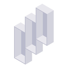 Bookshelf isometric - case and shelf for books for home and store interior design. Empty gray wooden furniture for home and shop storage in vector illustration.