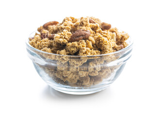 Breakfast cereal. Morning granola in bowl.