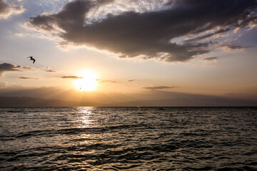 Romantic sunset over a lake in Macedonia