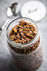 Chocolate breakfast cereal. Morning granola.