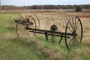Vintage Farm Equipment Rural Scene 