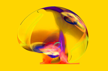 Weird abstract object in shape of snail or brain on yellow background. Pop and attractive artwork, overlay, sale banner or poster.