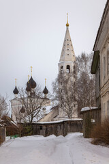 Fototapeta premium Winter landscape in the village of Vyatskoye