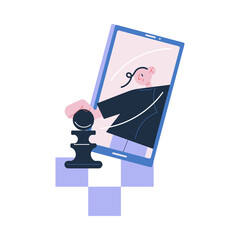 Smartphone screen with positive boy playing chess online