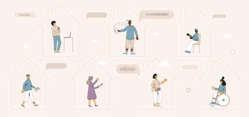 Social networking. Audio chat. Talking with friends with voice and phone. Online conference. Team meeting.