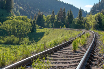 on the road - railway in the mountains / Slovakia, Slovak paradise, village Stratena (means Lost)