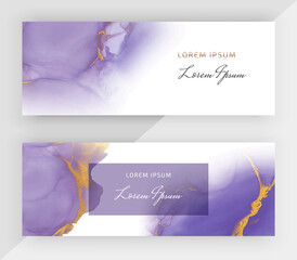 Purple alcohol ink with gold glitter horizontal banners for social media
