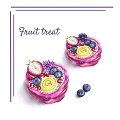 Fruit dessert with berries. Pastel illustration.
