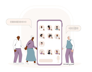 Online conference with different people. Social media networking app. Audio chat. Talking with friends with woice and phone.