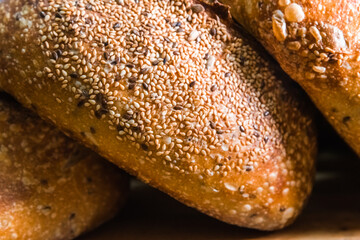Craft bread on the table at the bakery. The concept of small industries and healthy food