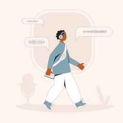 Online conference with different people. Social media networking app. Audio chat. Talking with friends with woice and phone.