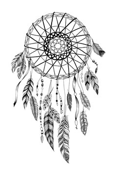 Detailed dreamcatcher with "sun" ornament. 
