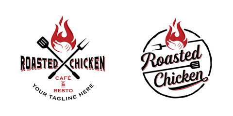 Roasted chicken steak restaurant logo design inspiration template © district4.studio