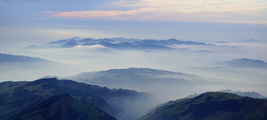 Great view from Säntis, the highest peak of Swiss Alpstein Massif