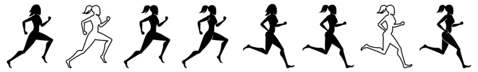 Runner Icon Female Runner Silhouette Set | Runners Icon Running Woman Vector Illustration Logo | Marathon Runner Icon Athlete Runner Isolated Collection