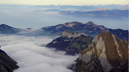 Fototapeta na wymiar Great view from Säntis, the highest peak of Swiss Alpstein Massif